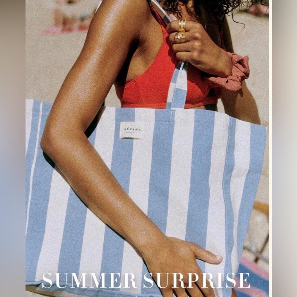 Sezane new limited edition summer tote white and blue strips